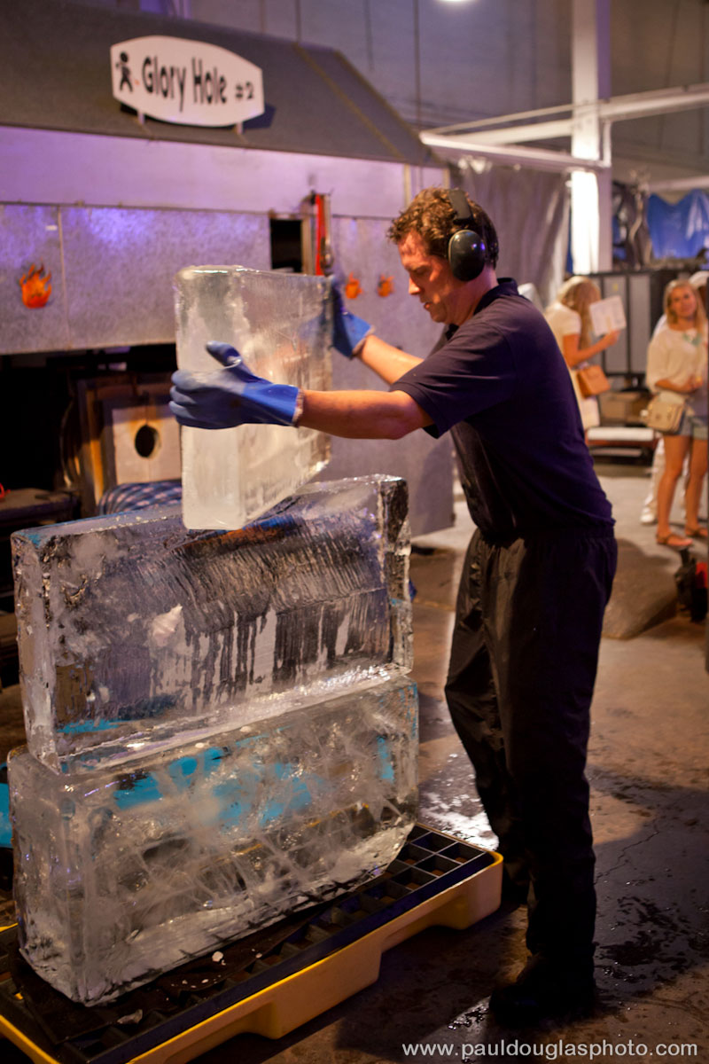 alt="Ice sculptor Dawson List prepares his stack"